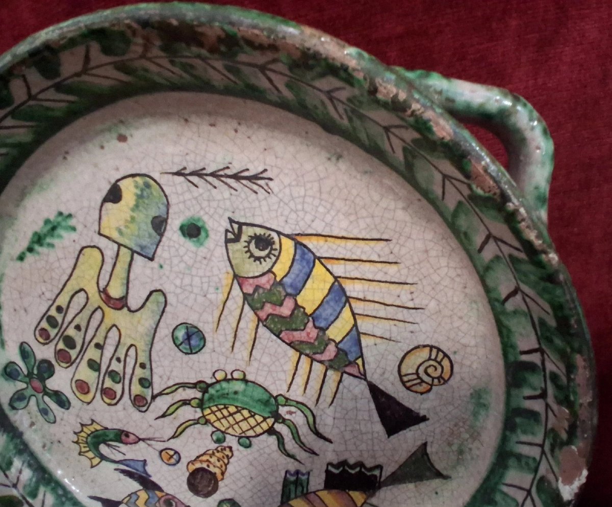 CENTRE DE TABLE EN FAIENCE PEINTE  - VIETRI - début du XXe siècle-photo-4