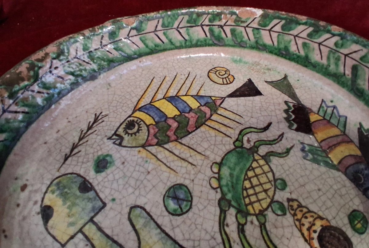 CENTRE DE TABLE EN FAIENCE PEINTE  - VIETRI - début du XXe siècle-photo-1