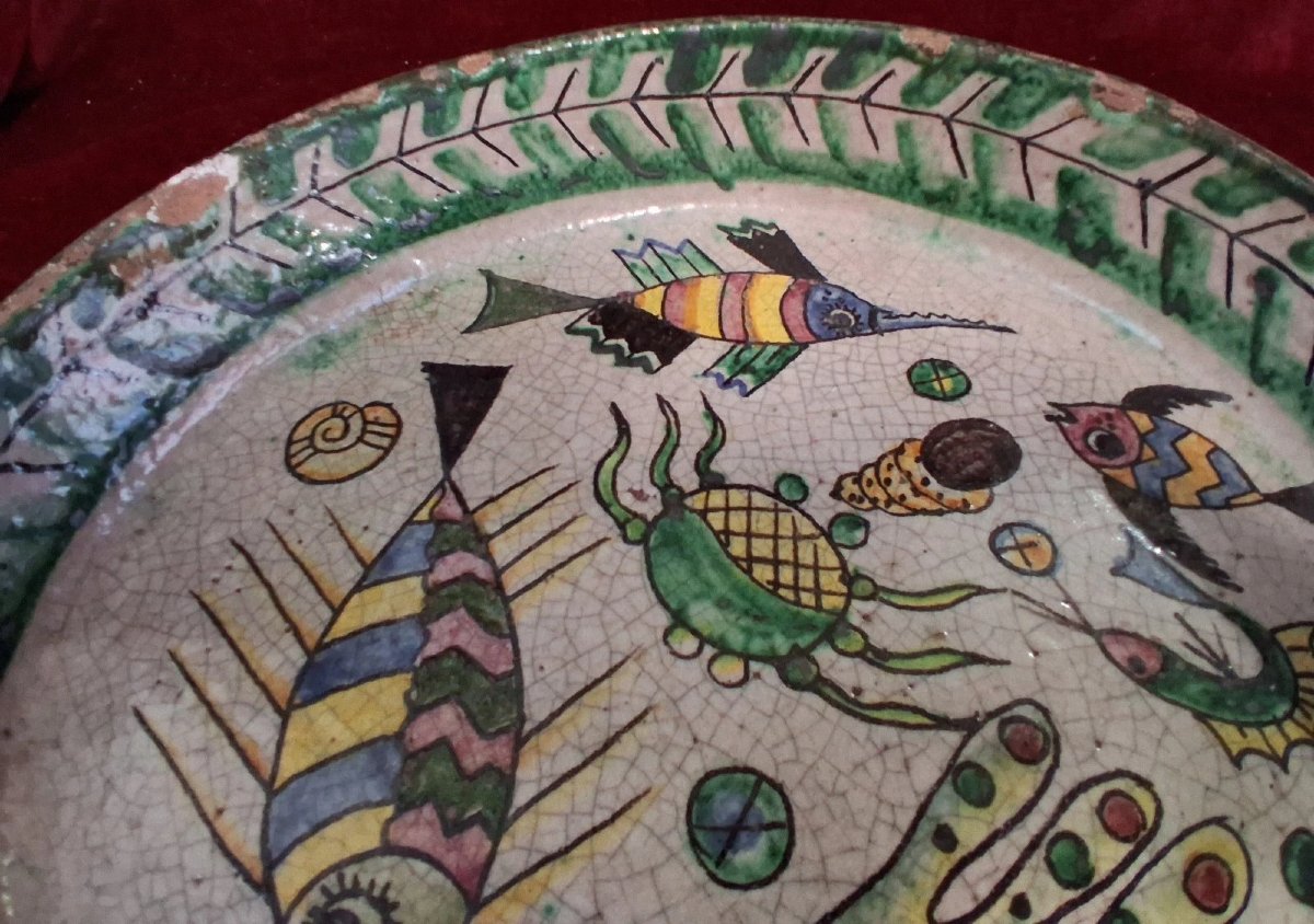CENTRE DE TABLE EN FAIENCE PEINTE  - VIETRI - début du XXe siècle-photo-2
