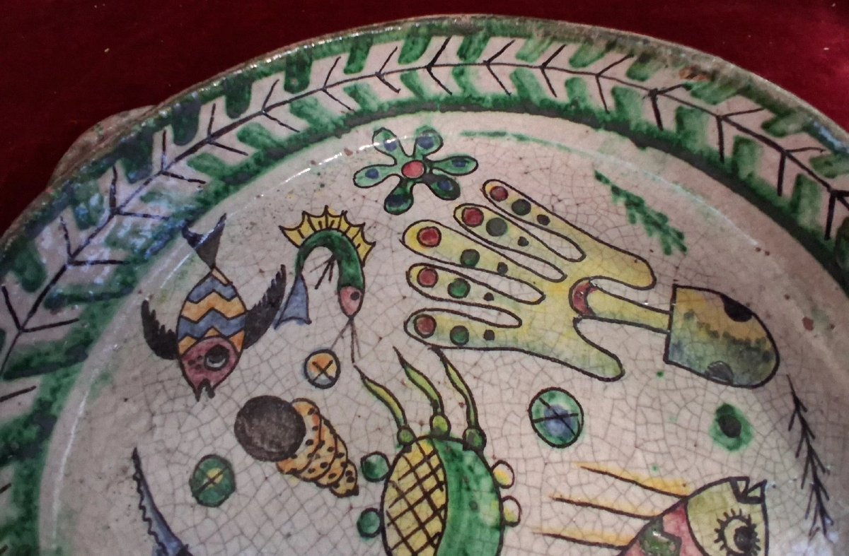 CENTRE DE TABLE EN FAIENCE PEINTE  - VIETRI - début du XXe siècle-photo-3