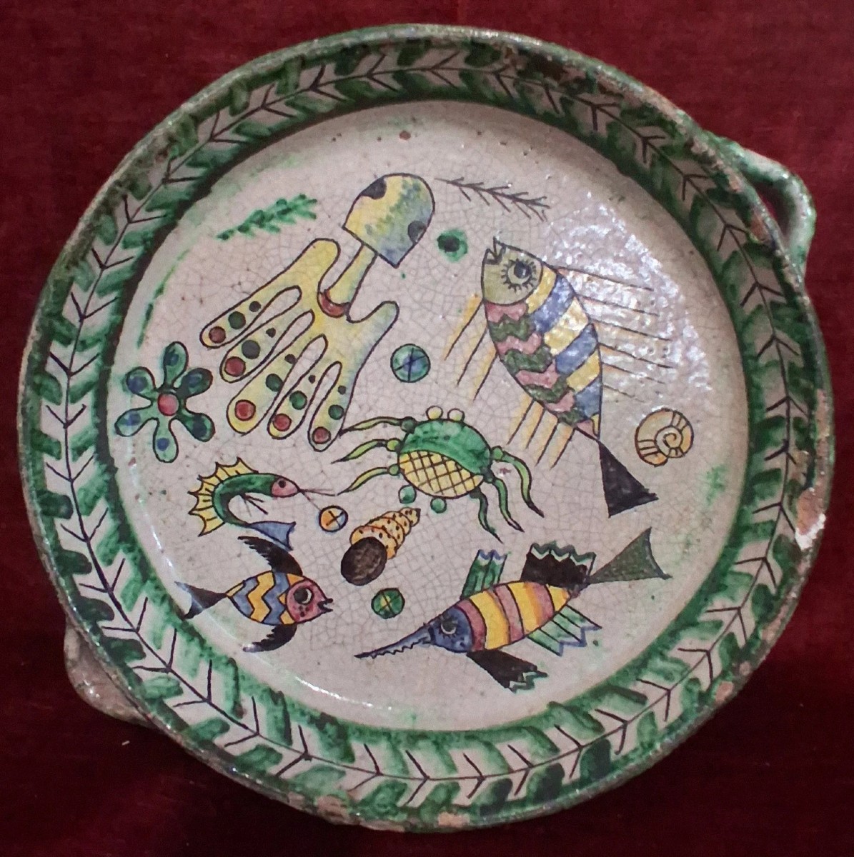 CENTRE DE TABLE EN FAIENCE PEINTE  - VIETRI - début du XXe siècle