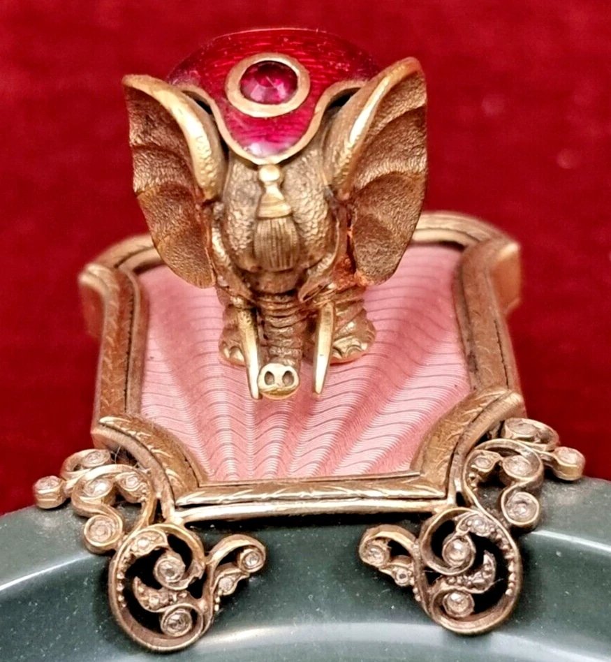 Enameled And Jasper Elephant - August Holmstrom - Silver 88 - Faberge - Russia - 1960s-photo-1