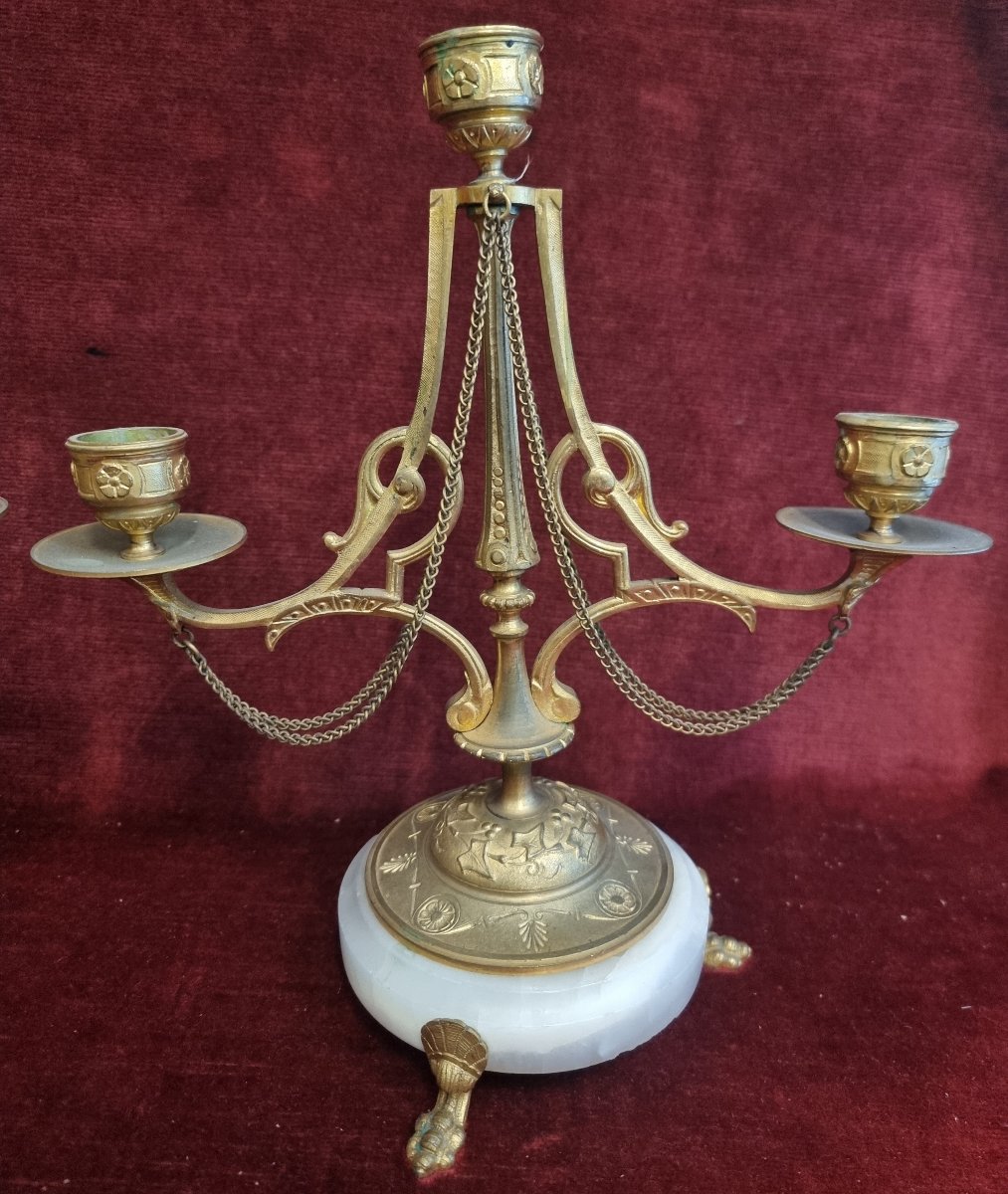 PAIRE DE CANDÉLABRES EN BRONZE DORÉ ET ALBATRE -  XIXe SIÈCLE - NAPOLÉON III-photo-2