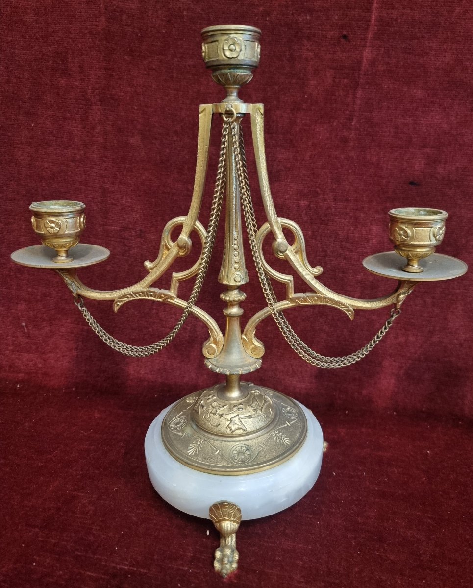 PAIRE DE CANDÉLABRES EN BRONZE DORÉ ET ALBATRE -  XIXe SIÈCLE - NAPOLÉON III-photo-3