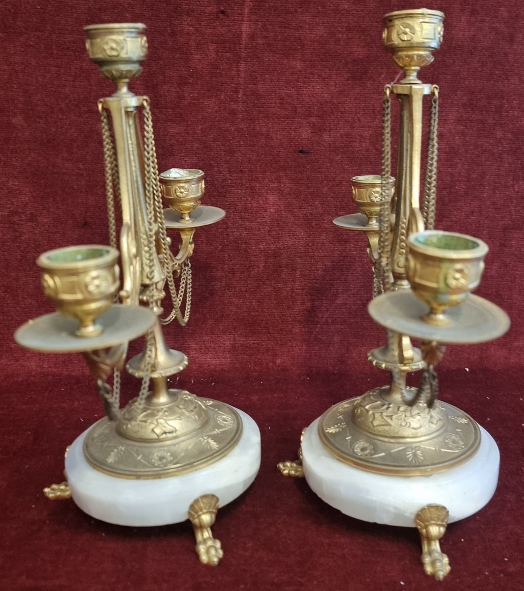 PAIRE DE CANDÉLABRES EN BRONZE DORÉ ET ALBATRE -  XIXe SIÈCLE - NAPOLÉON III-photo-4