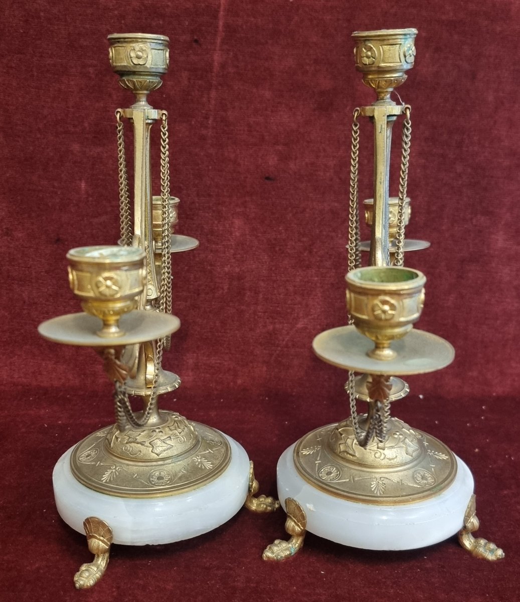 PAIRE DE CANDÉLABRES EN BRONZE DORÉ ET ALBATRE -  XIXe SIÈCLE - NAPOLÉON III-photo-5