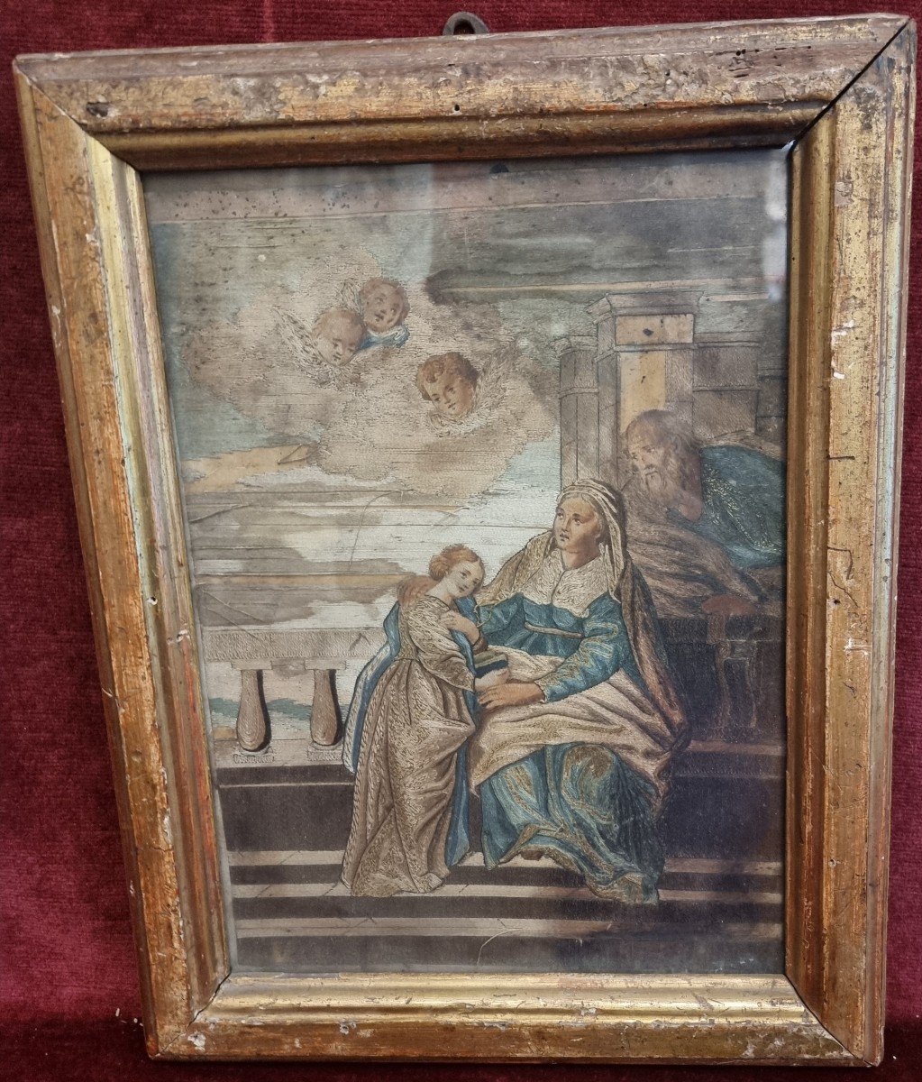 TABLEAU - BRODERIE AU FIL - SECONDE MOITIÉ DU XVIIIe SIÈCLE - SUD DE L'ITALIE