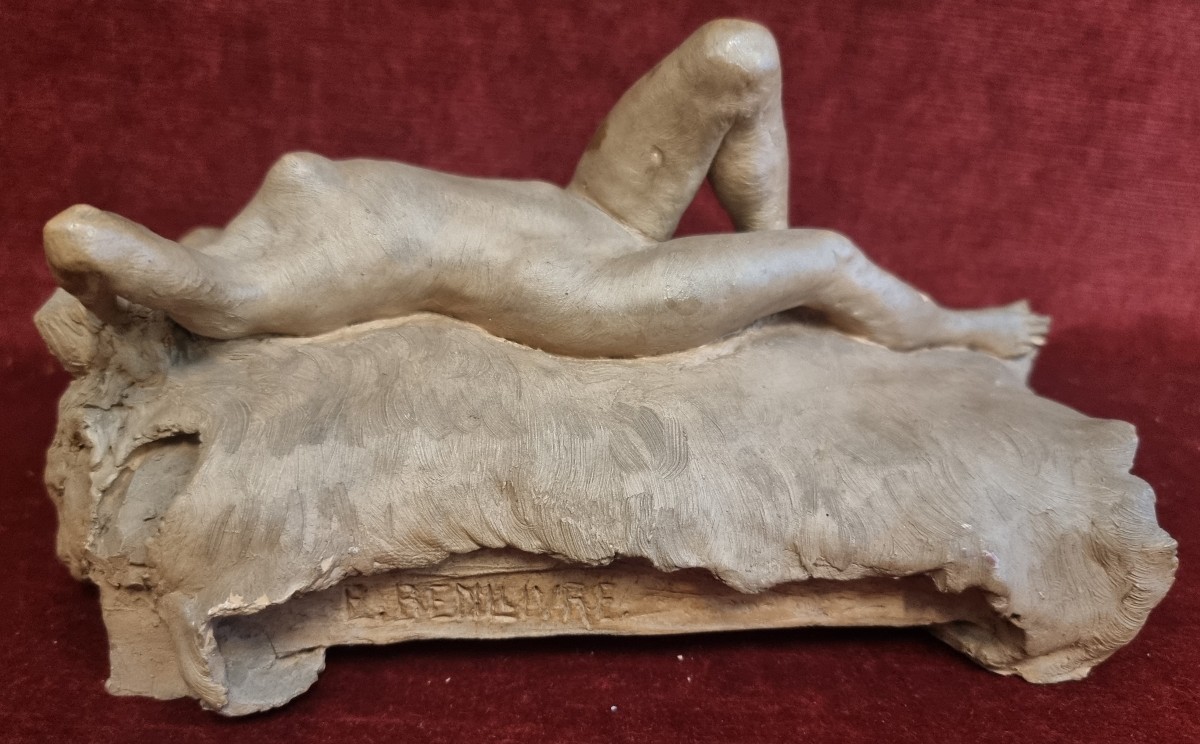 Sculpture en terre cuite - femme nue allongée  Emilio Benlliure y Morales (1866-1930)