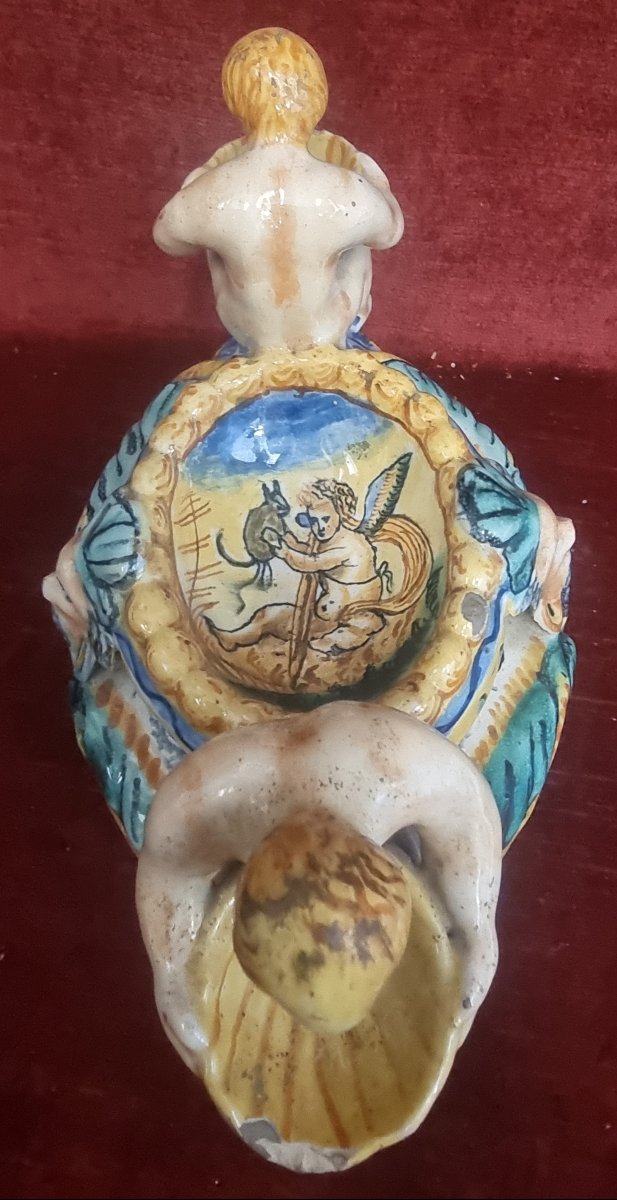 SALIÈRE EN MAIOLICA -  URBINO / ITALIE  - FIN DU XVIIe SIÈCLE-photo-2