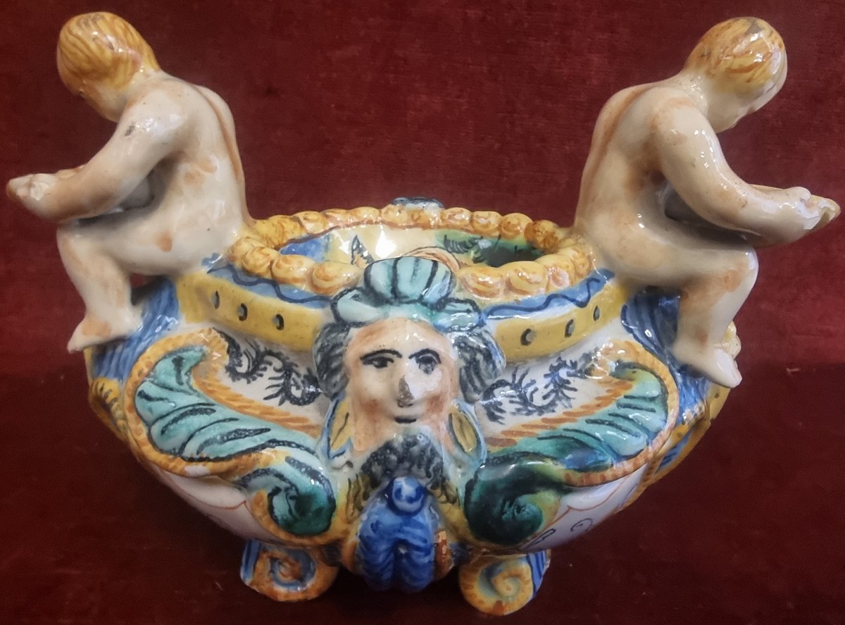 SALIÈRE EN MAIOLICA -  URBINO / ITALIE  - FIN DU XVIIe SIÈCLE-photo-4