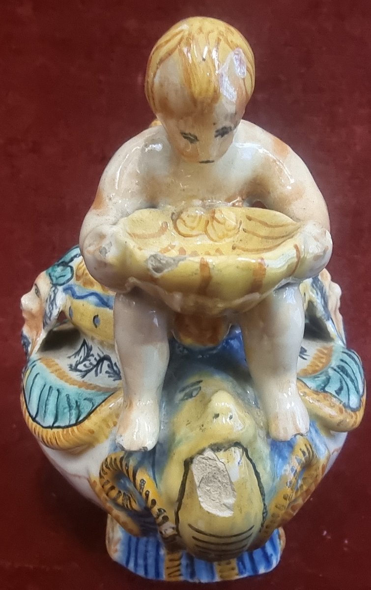SALIÈRE EN MAIOLICA -  URBINO / ITALIE  - FIN DU XVIIe SIÈCLE-photo-1