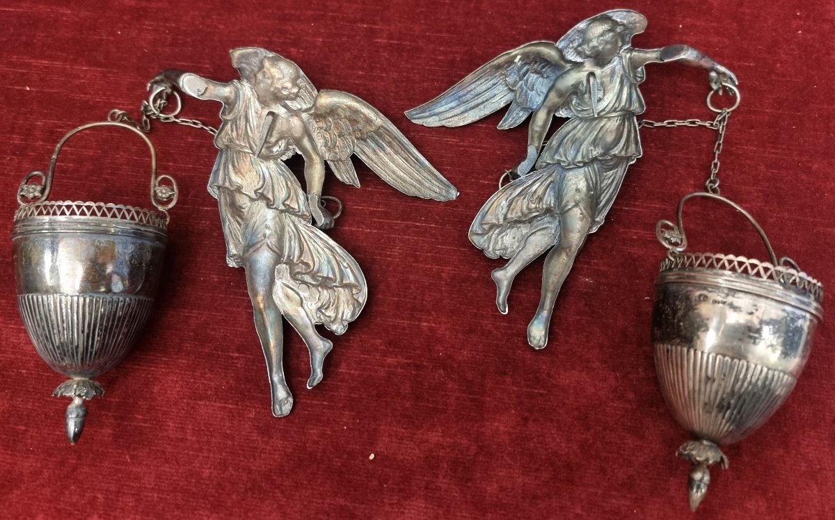 Pair Of Silver Holy Water Fontains - Italy - Early 19th Century-photo-4