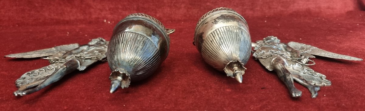 Pair Of Silver Holy Water Fontains - Italy - Early 19th Century-photo-1