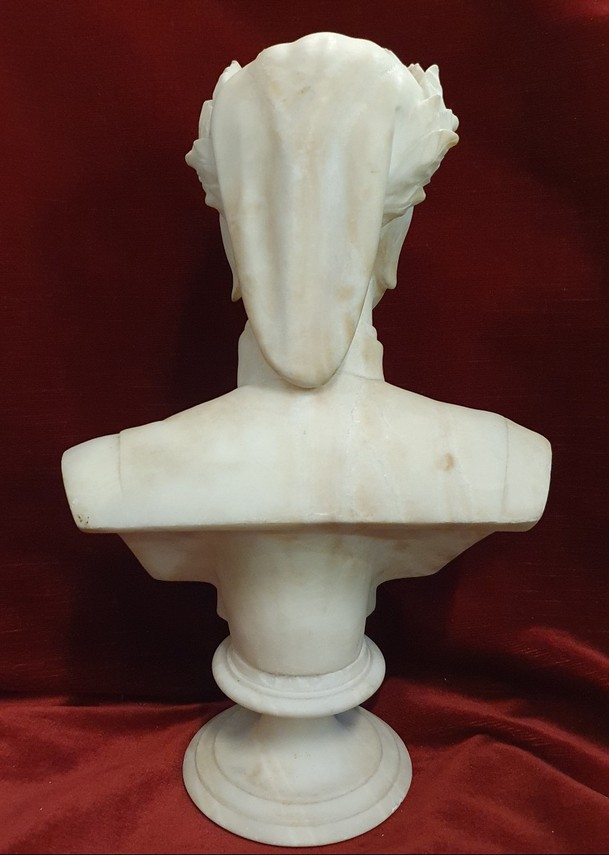 Alabaster Sculpture Depicting Dante Alighieri - 19th-century Italian Craftsmanship-photo-2