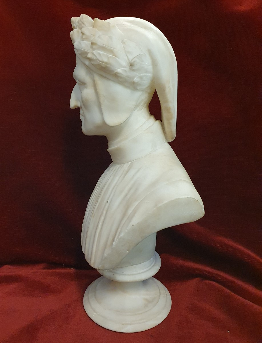 Alabaster Sculpture Depicting Dante Alighieri - 19th-century Italian Craftsmanship-photo-3