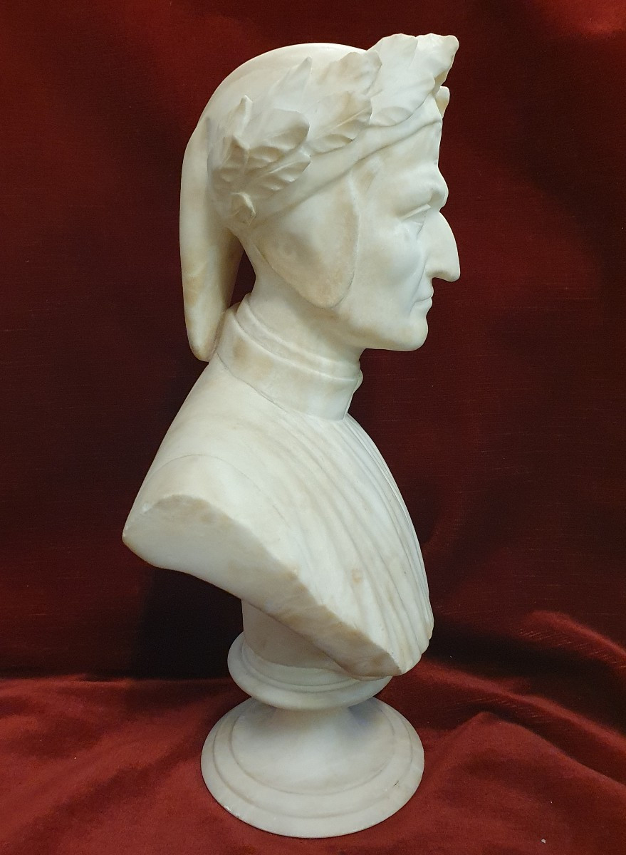 Alabaster Sculpture Depicting Dante Alighieri - 19th-century Italian Craftsmanship-photo-4
