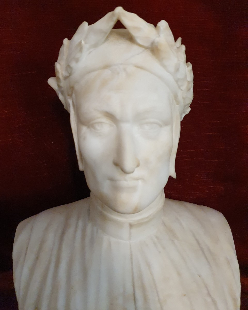 Alabaster Sculpture Depicting Dante Alighieri - 19th-century Italian Craftsmanship-photo-1