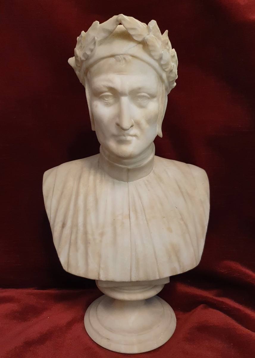 Alabaster Sculpture Depicting Dante Alighieri - 19th-century Italian Craftsmanship