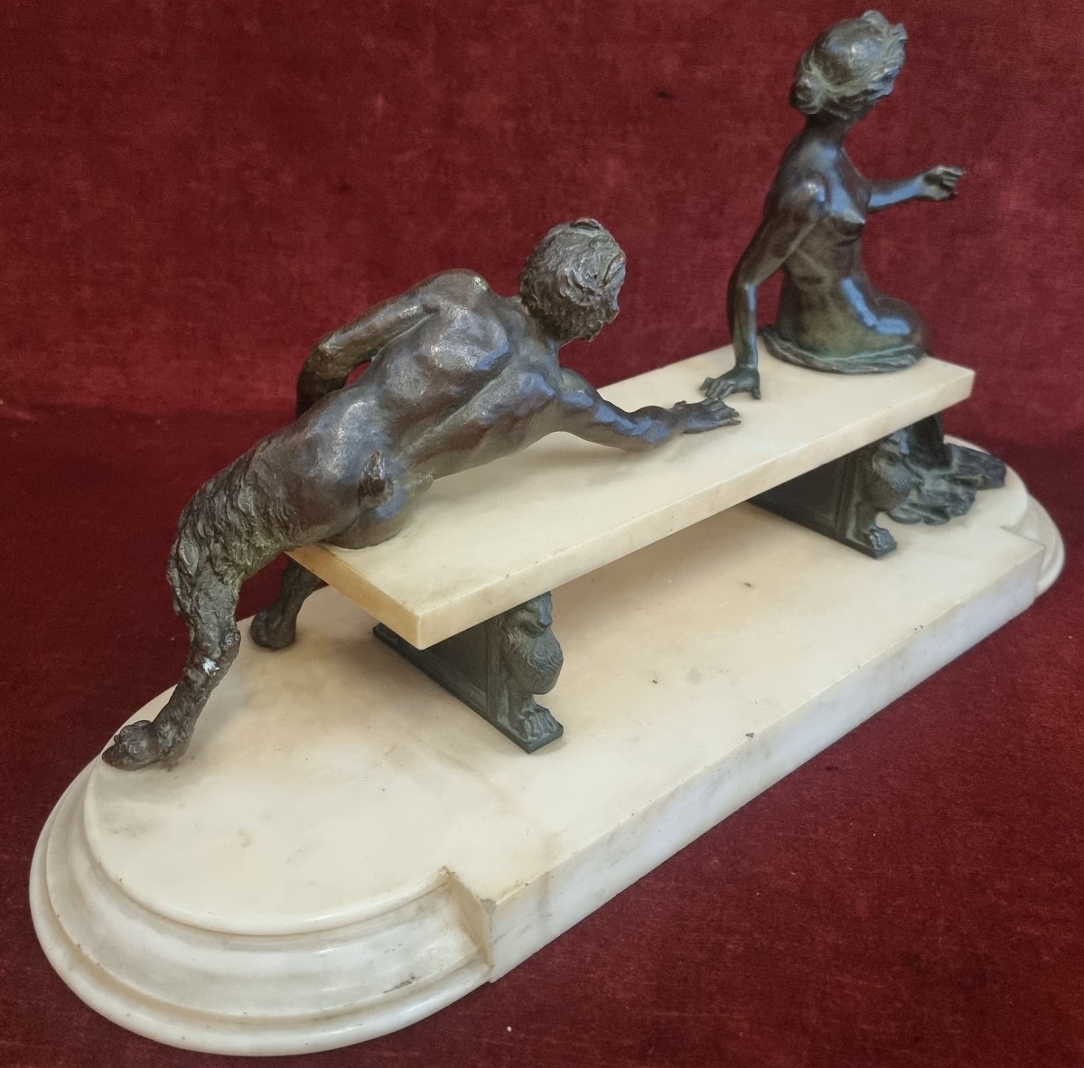  Sculpture en bronze et marbre statuaire - Nymphe et Faune  - Adolfo Apolloni (1855-1923)-photo-3