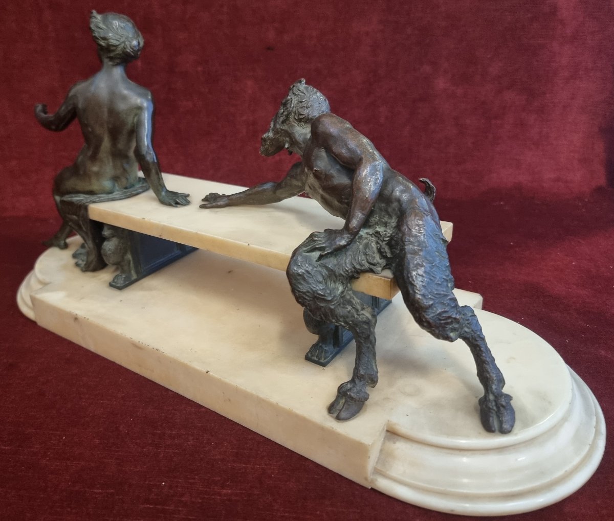  Sculpture en bronze et marbre statuaire - Nymphe et Faune  - Adolfo Apolloni (1855-1923)-photo-4
