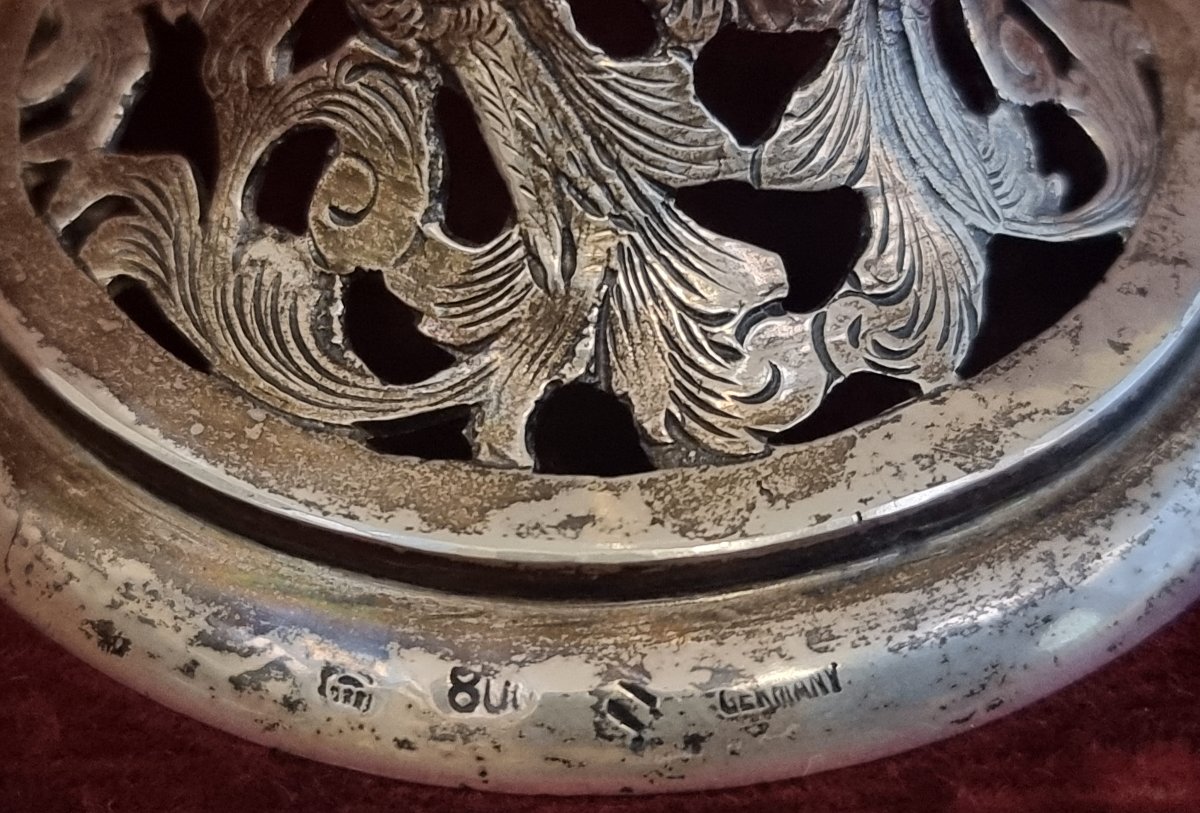 Silver And Engraved Glass Vase - Germany - Early 20th Century-photo-4