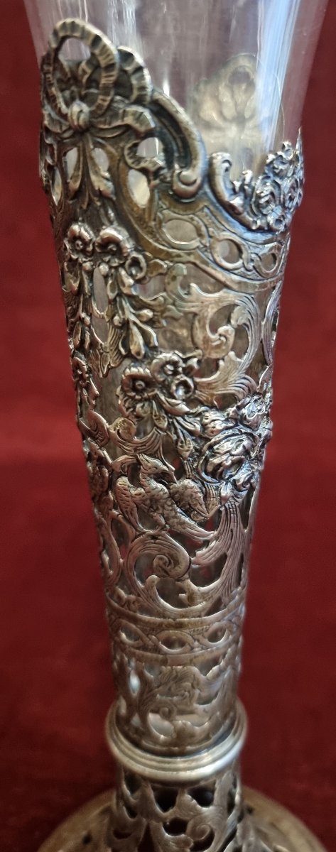 Silver And Engraved Glass Vase - Germany - Early 20th Century-photo-4