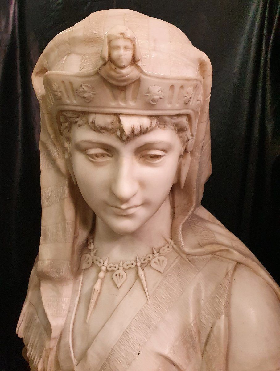 Alabaster Sculpture - Bust Of Cleopatra - Second Half Of The 19th Century-photo-3