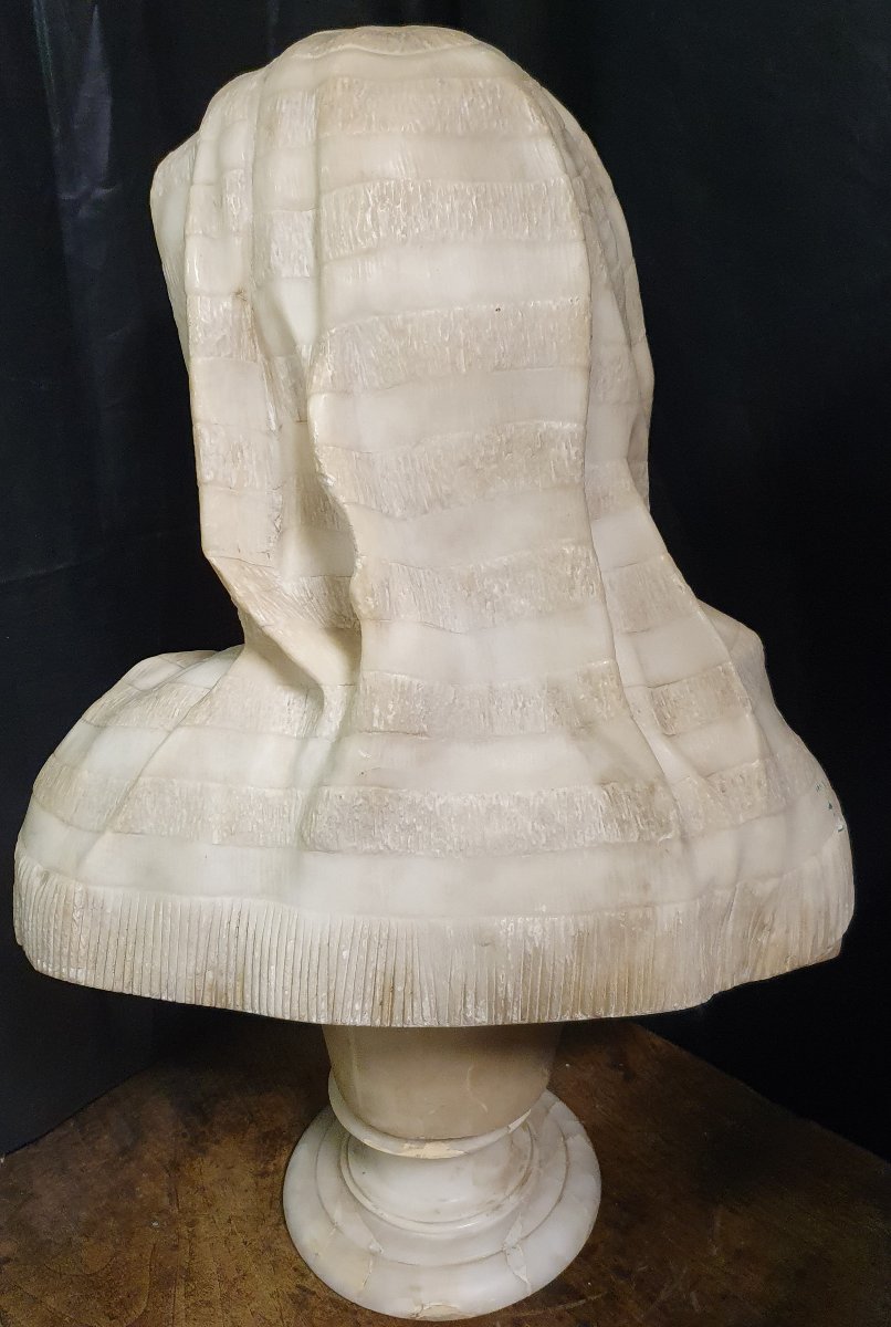 Alabaster Sculpture - Bust Of Cleopatra - Second Half Of The 19th Century-photo-4