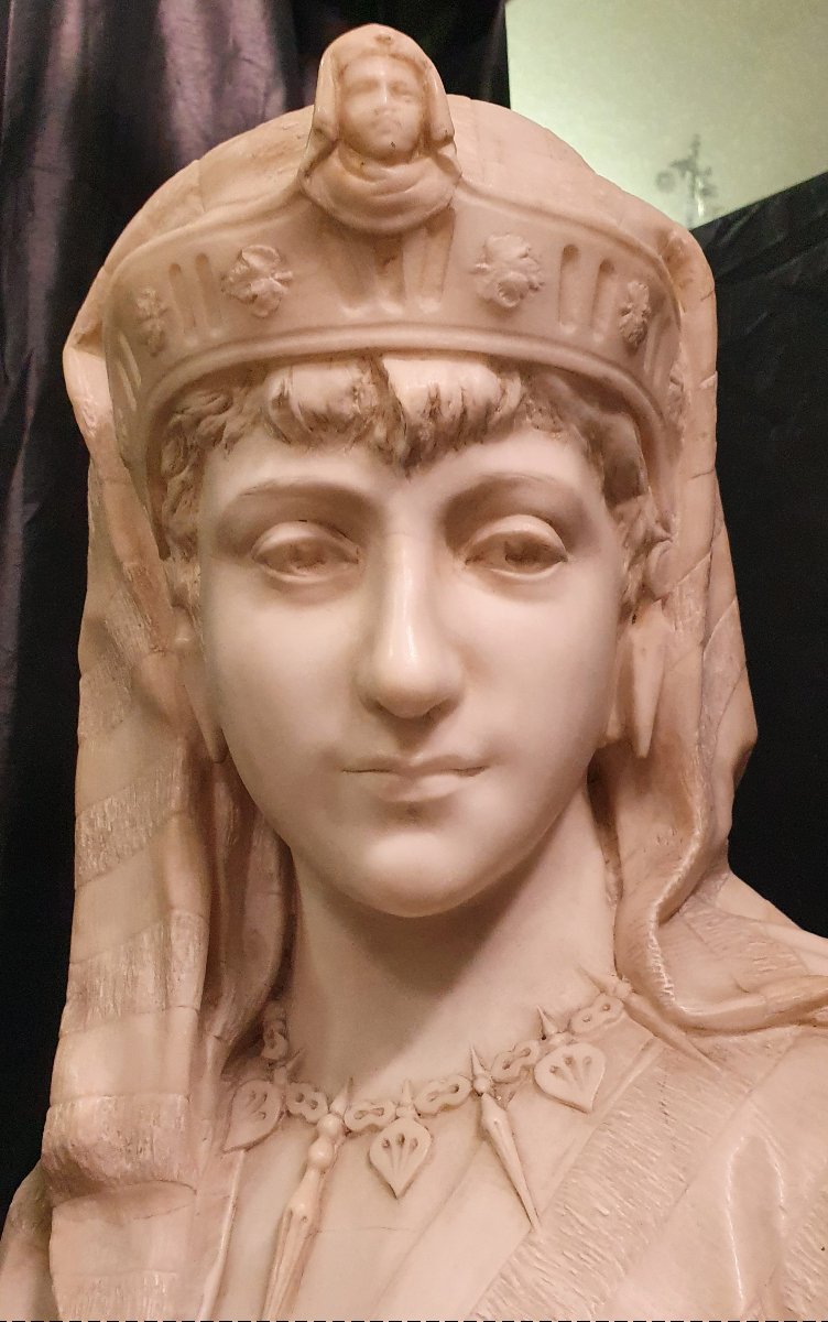 Alabaster Sculpture - Bust Of Cleopatra - Second Half Of The 19th Century-photo-2