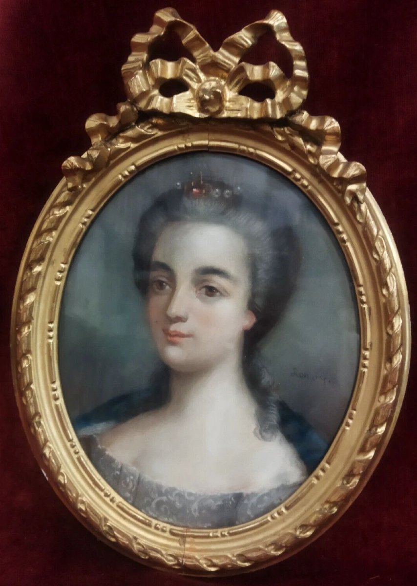 Pair Of Pastel Portraits On Paper - Man / Woman, Late 19th Century, Gold Frames With Bows-photo-2