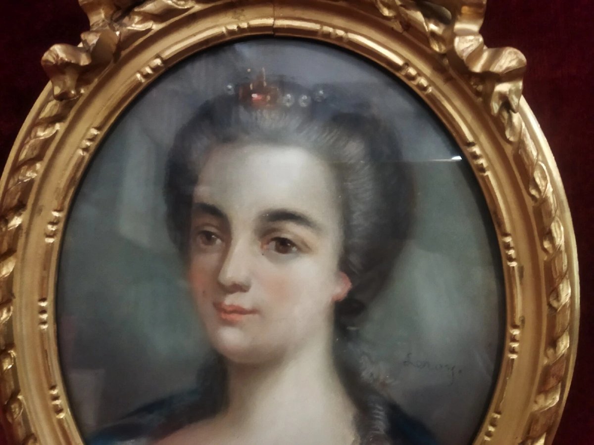 Pair Of Pastel Portraits On Paper - Man / Woman, Late 19th Century, Gold Frames With Bows-photo-3