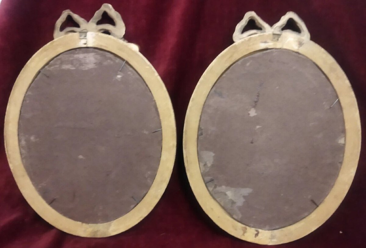 Pair Of Pastel Portraits On Paper - Man / Woman, Late 19th Century, Gold Frames With Bows-photo-5