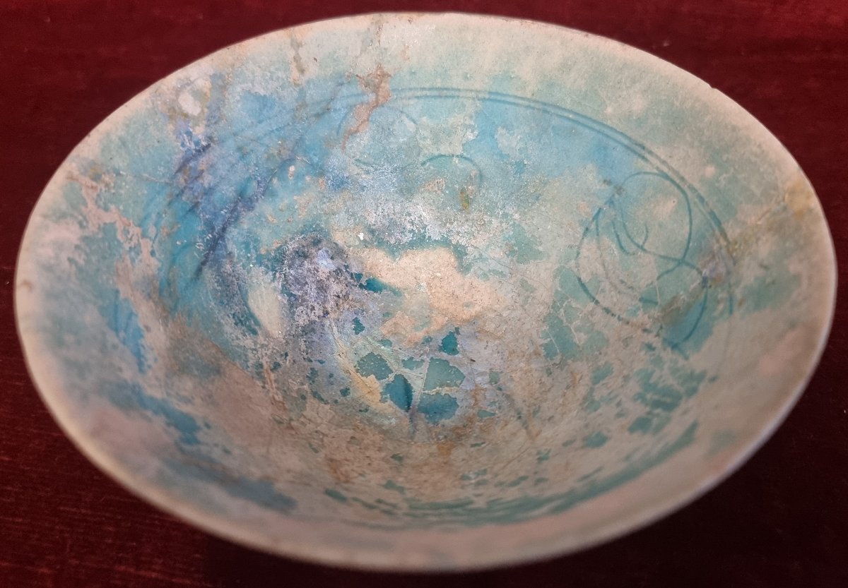 Kushan Persian Turquoise Blue Ceramic Bowl  14th Century-photo-3