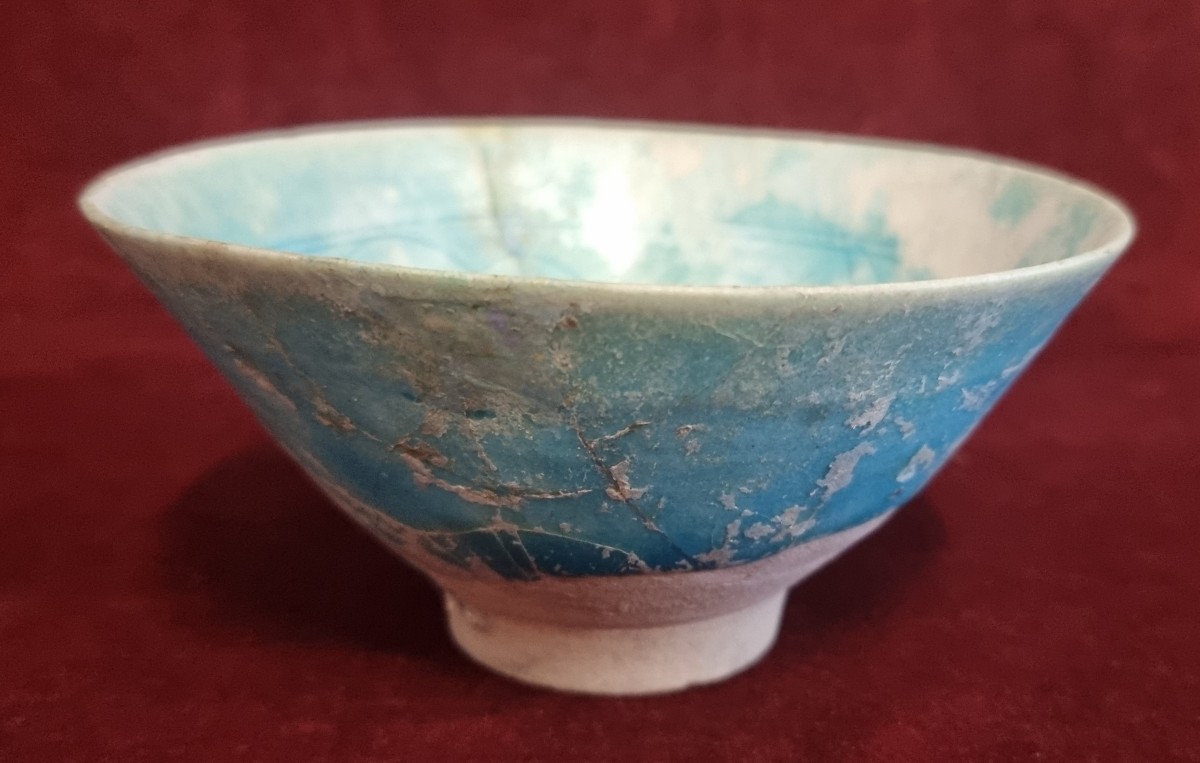 Kushan Persian Turquoise Blue Ceramic Bowl  14th Century