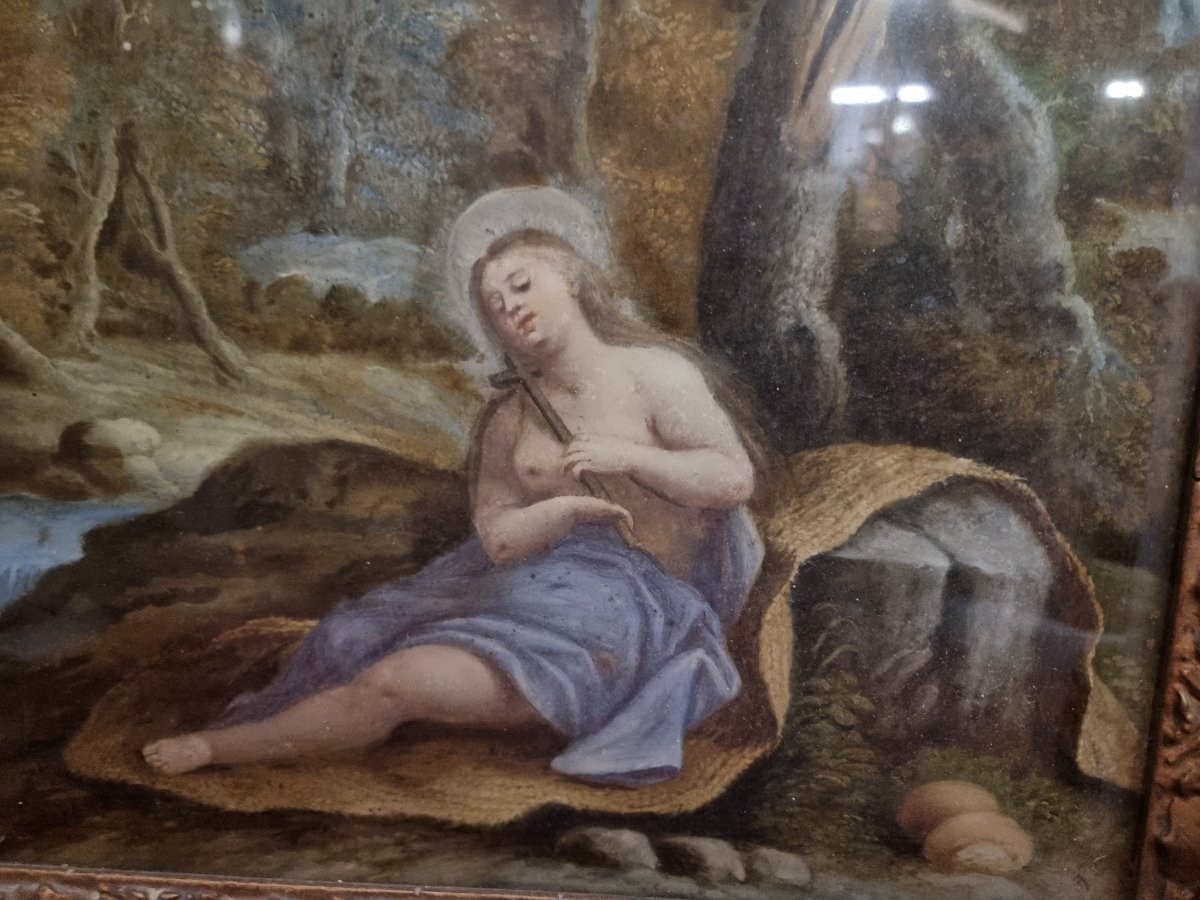 Painting Under Glass - Magdalene With Landscape  - Late 17th Century  - Central Italy -photo-2