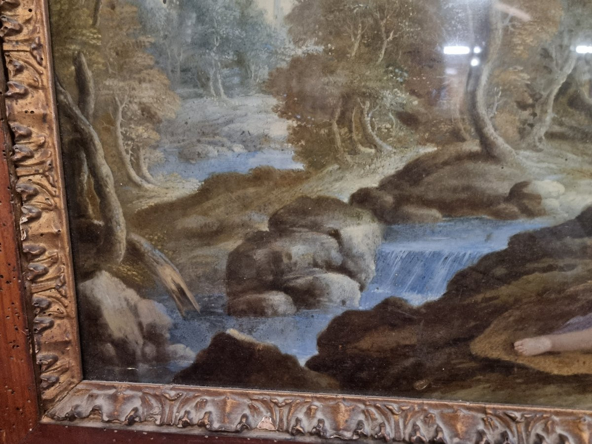 Painting Under Glass - Magdalene With Landscape  - Late 17th Century  - Central Italy -photo-3