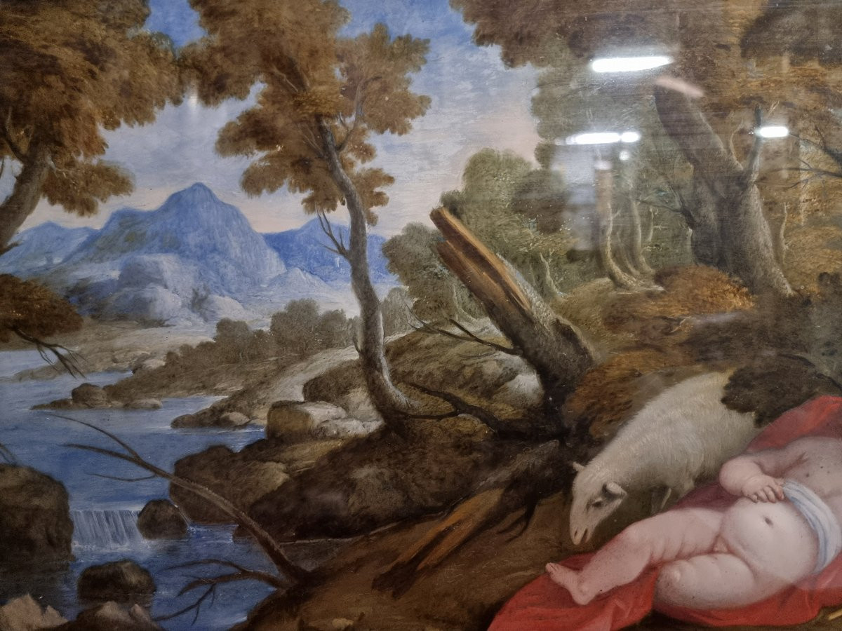 Painting Under Glass - Sleeping Saint Giovannino  - Late 17th Century  - Central Italy-photo-2
