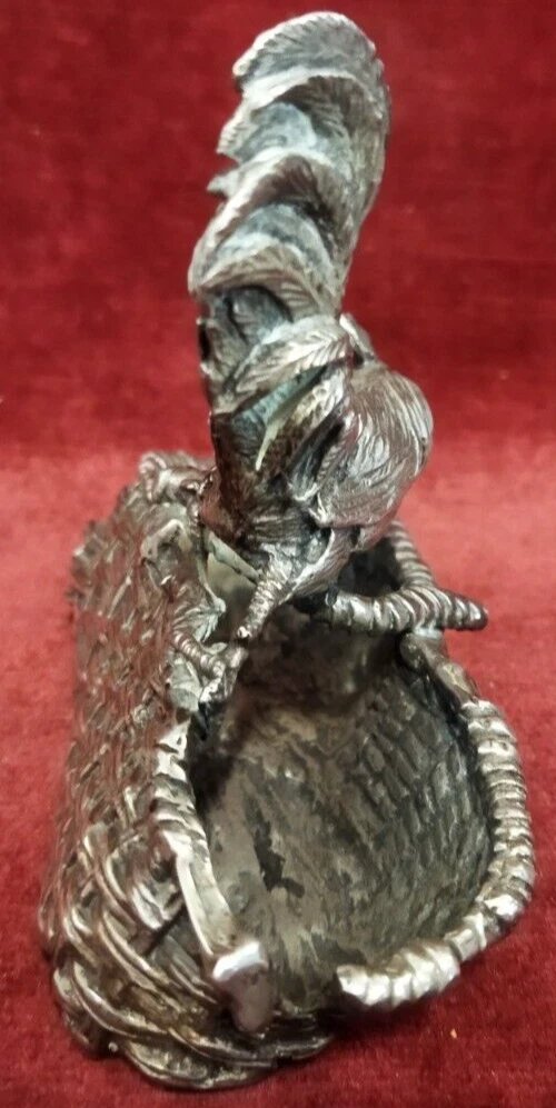 Silver Sculpture Of A Rooster Above A Basket, Stamp 84, Russia-photo-2