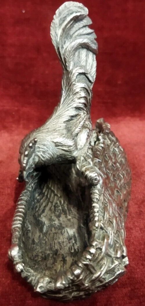 Silver Sculpture Of A Rooster Above A Basket, Stamp 84, Russia-photo-4