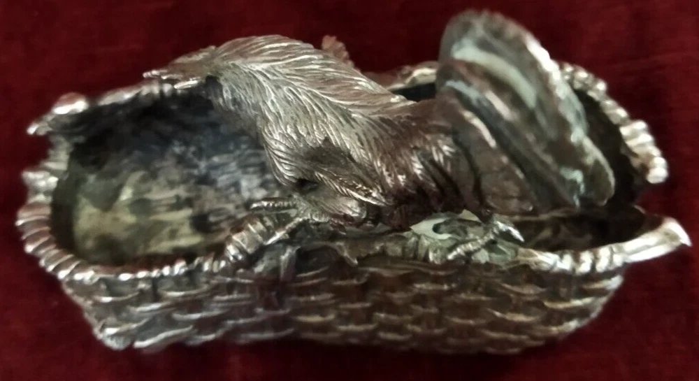 Silver Sculpture Of A Rooster Above A Basket, Stamp 84, Russia-photo-3