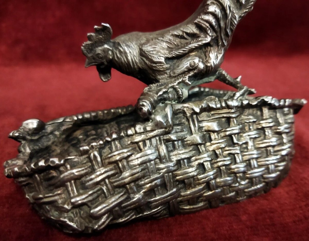 Silver Sculpture Of A Rooster Above A Basket, Stamp 84, Russia-photo-4