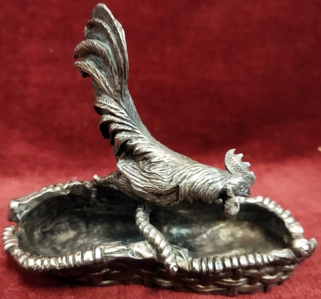 Silver Sculpture Of A Rooster Above A Basket, Stamp 84, Russia