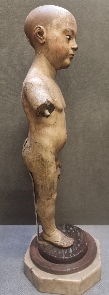 Lacquered Wooden Sculpture With Glass Eyes - Infant Jesus - Central Italy - 18th Century-photo-4
