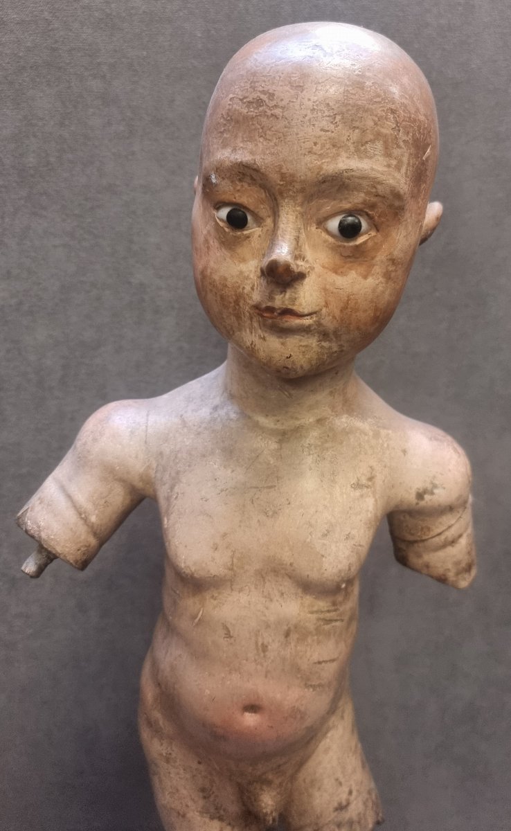 Lacquered Wooden Sculpture With Glass Eyes - Infant Jesus - Central Italy - 18th Century-photo-2
