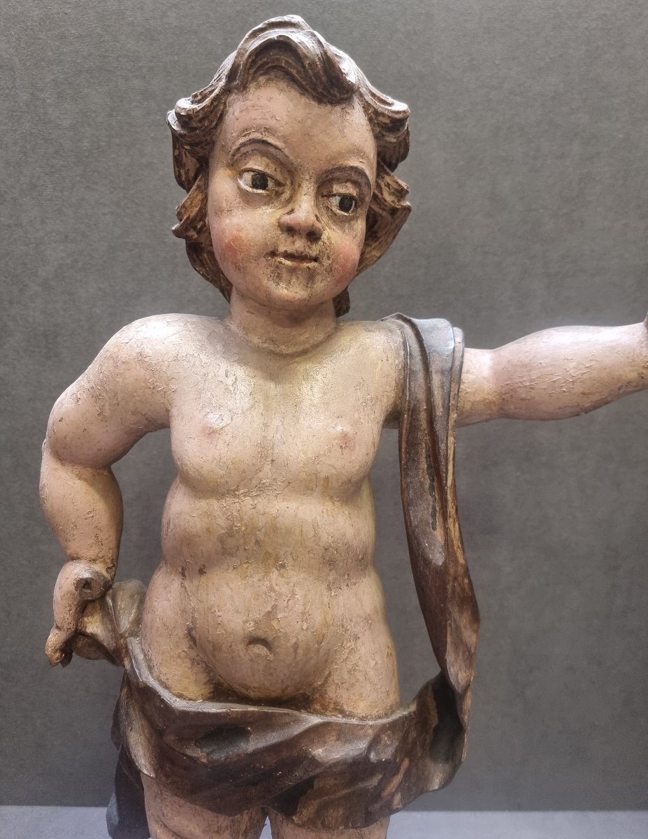 Carved Lacquered Wooden Sculpture - Child Jesus  - Early 17th Century - France-photo-2