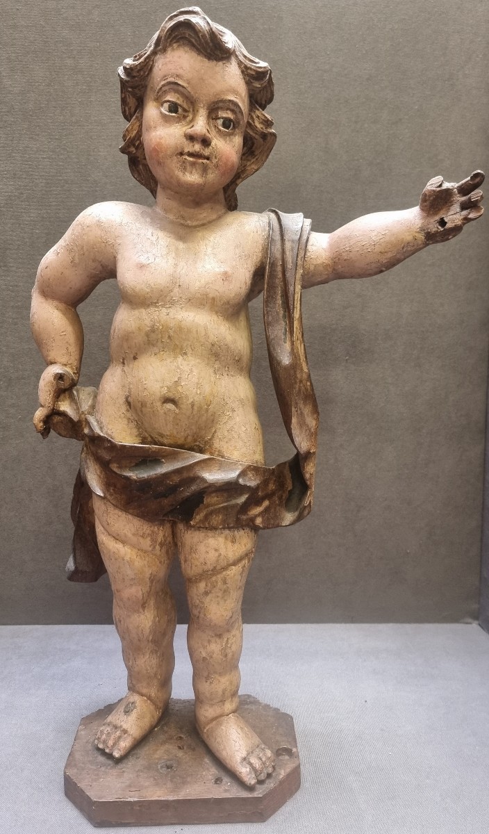 Carved Lacquered Wooden Sculpture - Child Jesus  - Early 17th Century - France