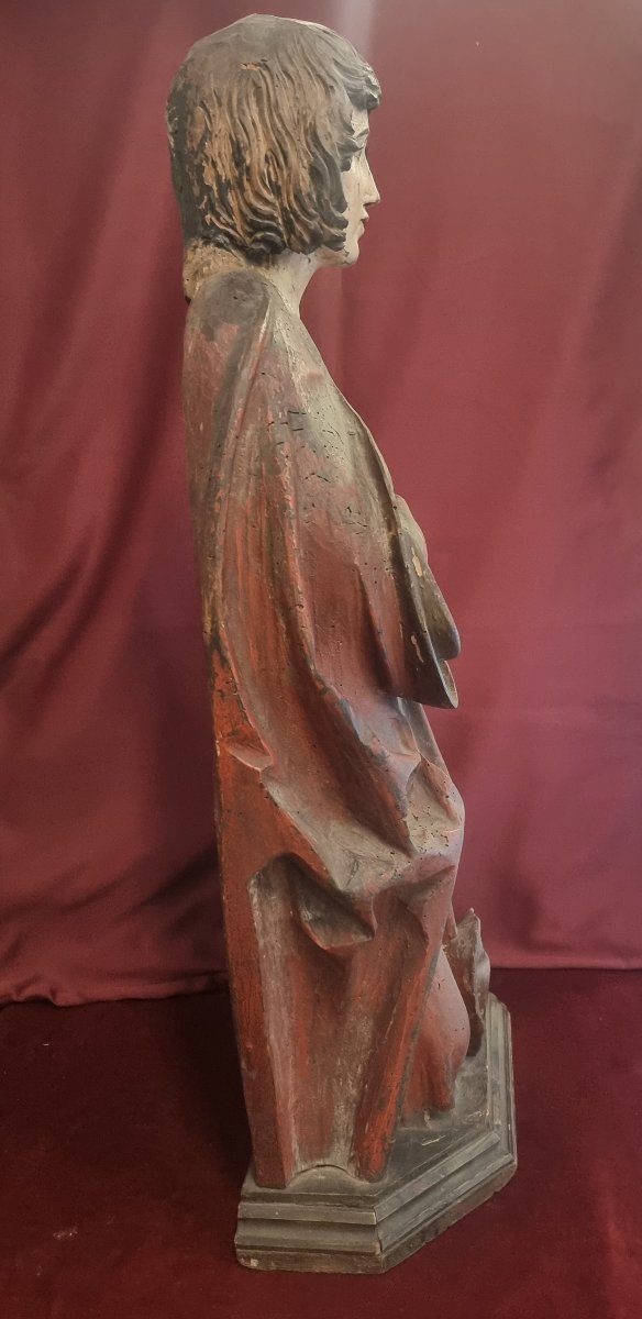 Lacquered And Carved Wooden Sculpture Depicting A Saint  Early 17th Century  France-photo-2