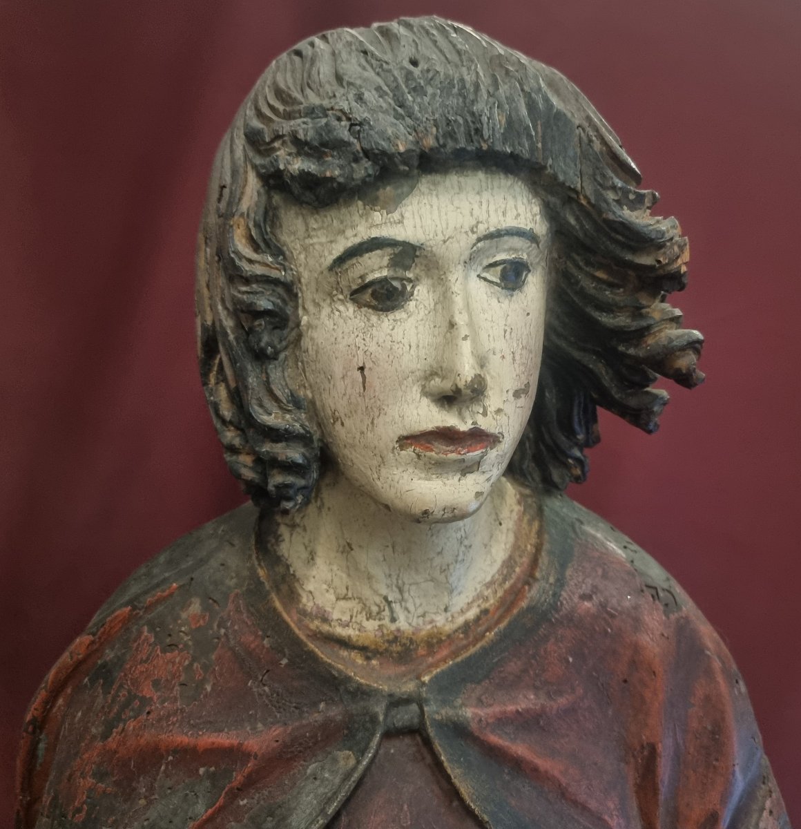 Lacquered And Carved Wooden Sculpture Depicting A Saint  Early 17th Century  France-photo-3