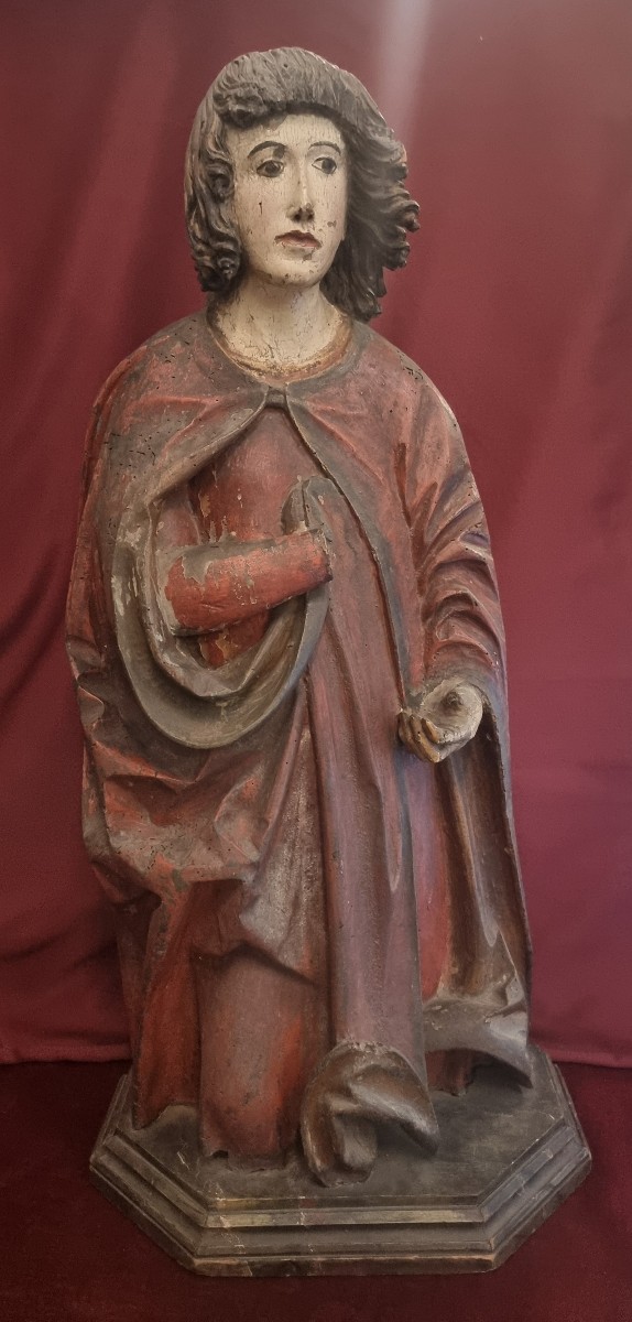 Lacquered And Carved Wooden Sculpture Depicting A Saint  Early 17th Century  France