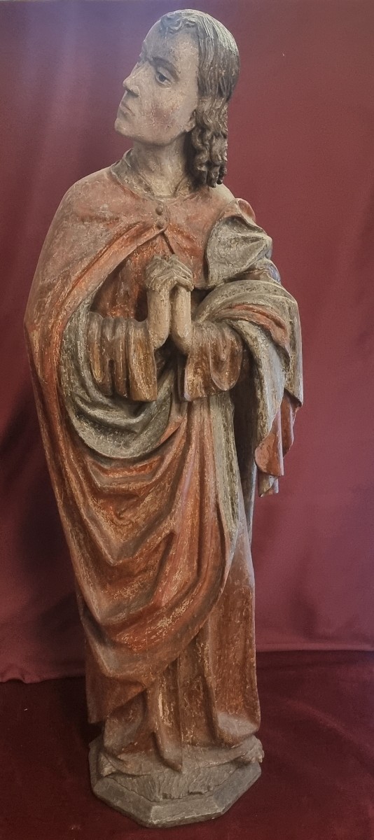 Lacquered Wooden Sculpture Depicting A Saint  Early 16th Century -  Lombardy